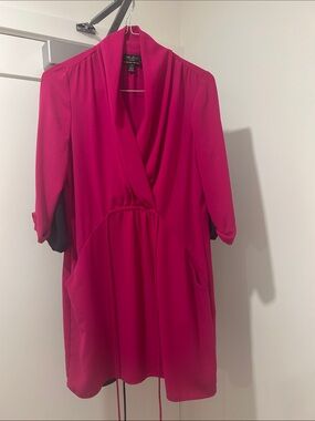 BUNDLE 2 Le Chateau Fuchsia & Navy Blue Wrap-Style Long Sleeve midi Dress